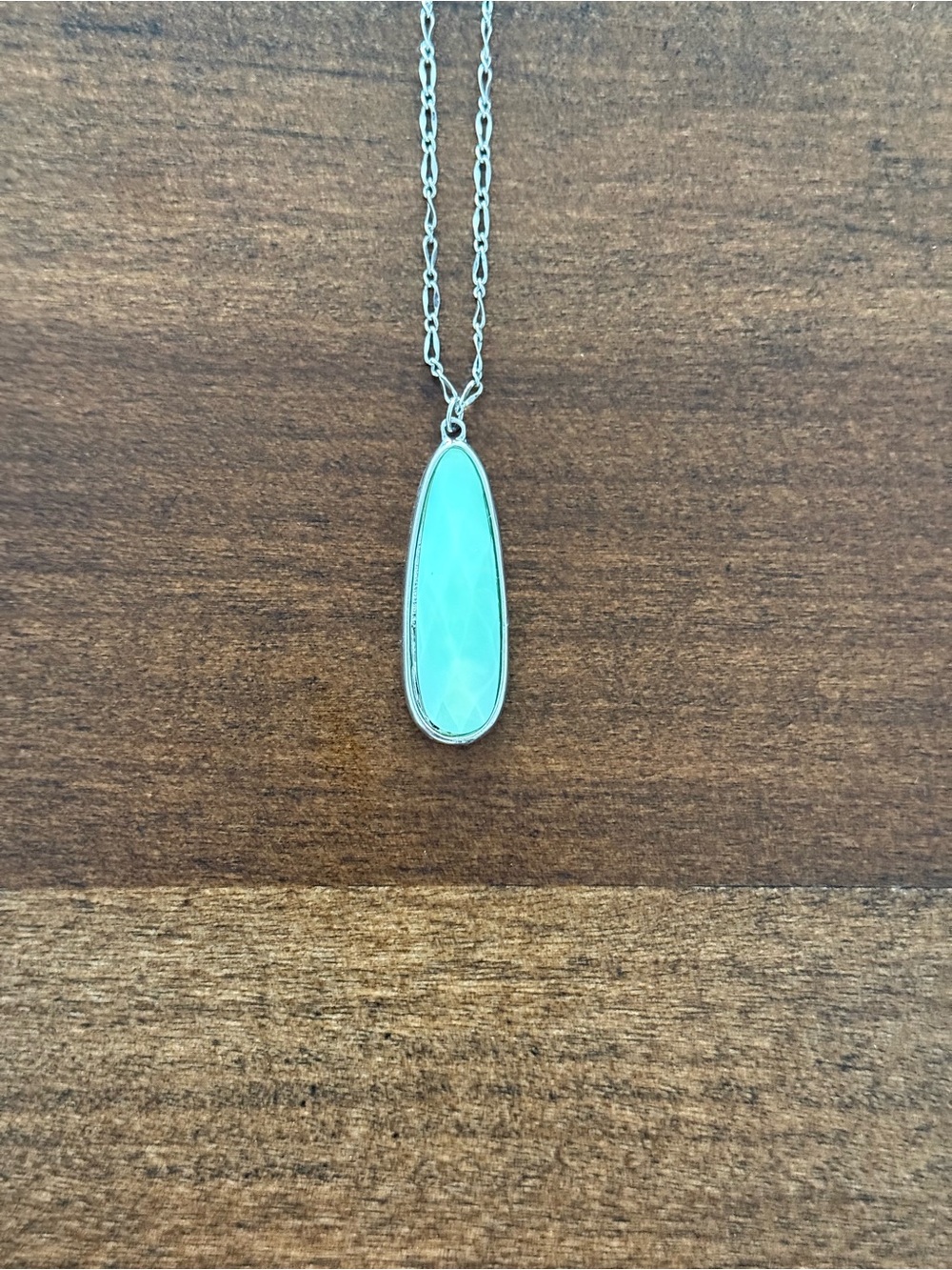 Turquoise Teardrop Pendant Necklace - Long Silver Chain